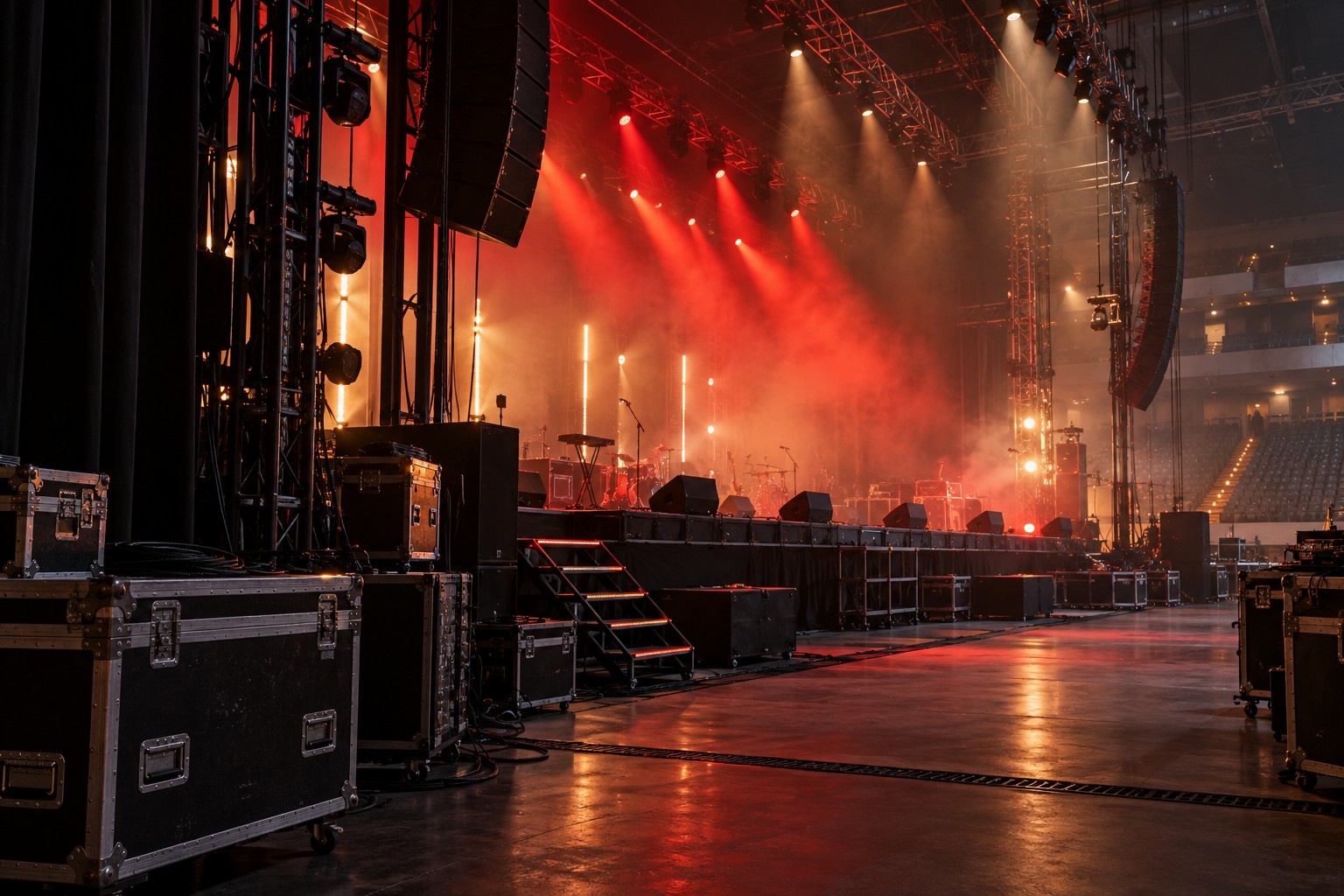 Illustrative live event stage and production equipment